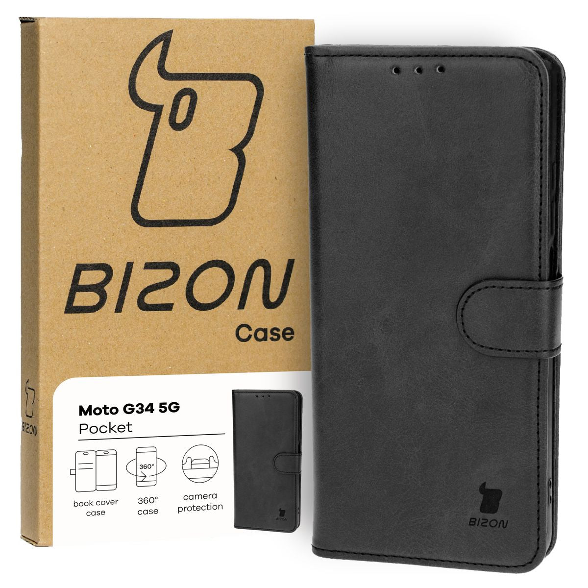 Schutzhülle für Motorola Moto G34 5G, Bizon Case Pocket, Schwarz