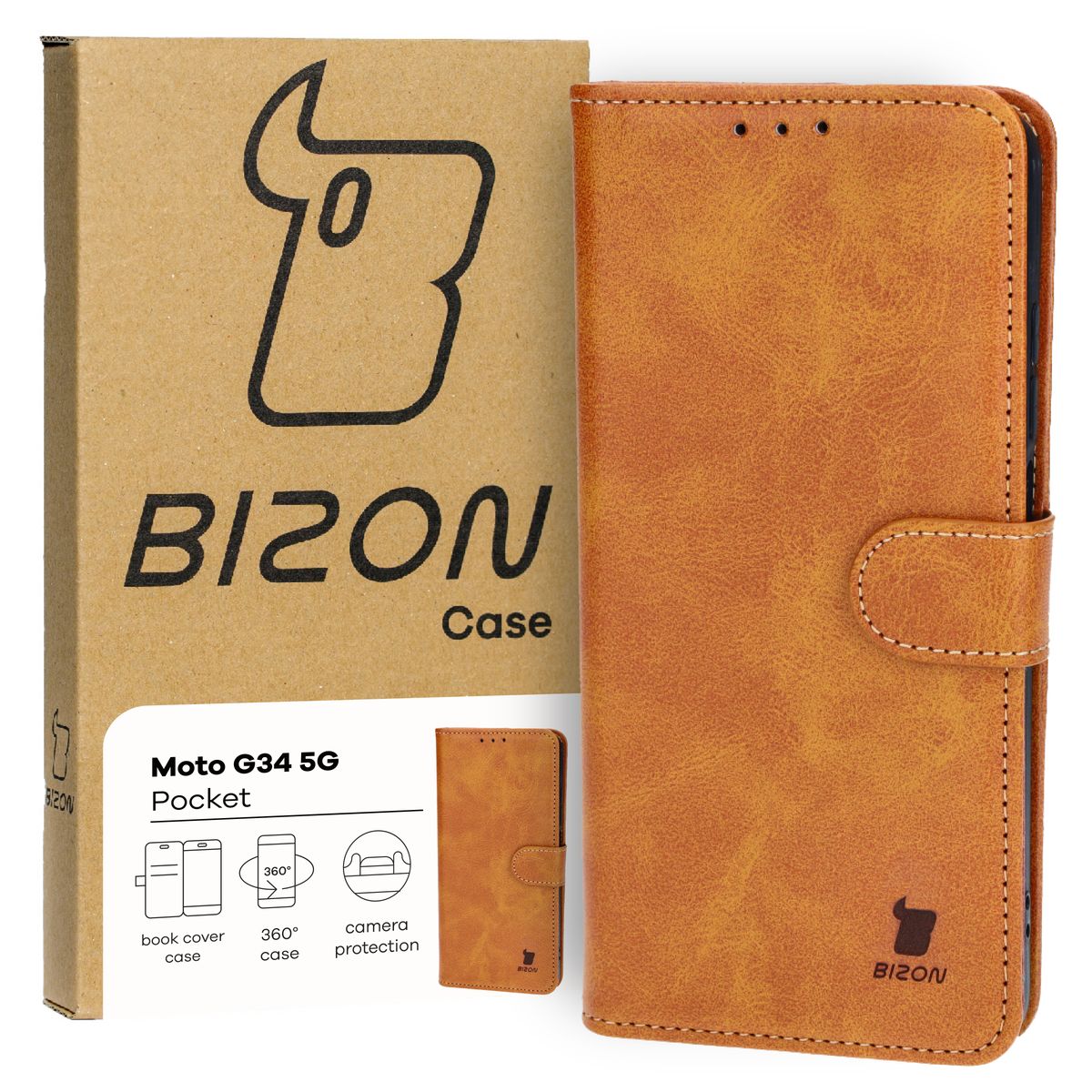 Schutzhülle für Motorola Moto G34 5G, Bizon Case Pocket, Braun