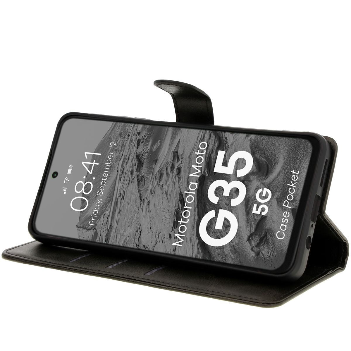 Handyhülle mit Klappe für Motorola Moto G35 5G, Bizon Case Pocket, Schwarz