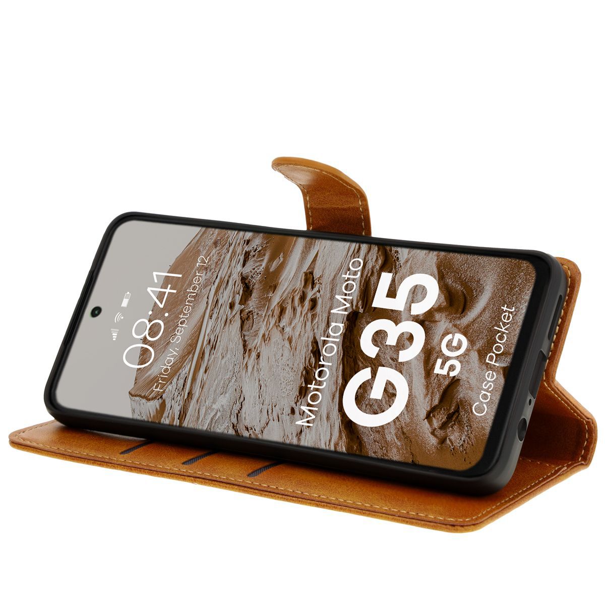 Handyhülle mit Klappe für Motorola Moto G35 5G, Bizon Case Pocket, Braun