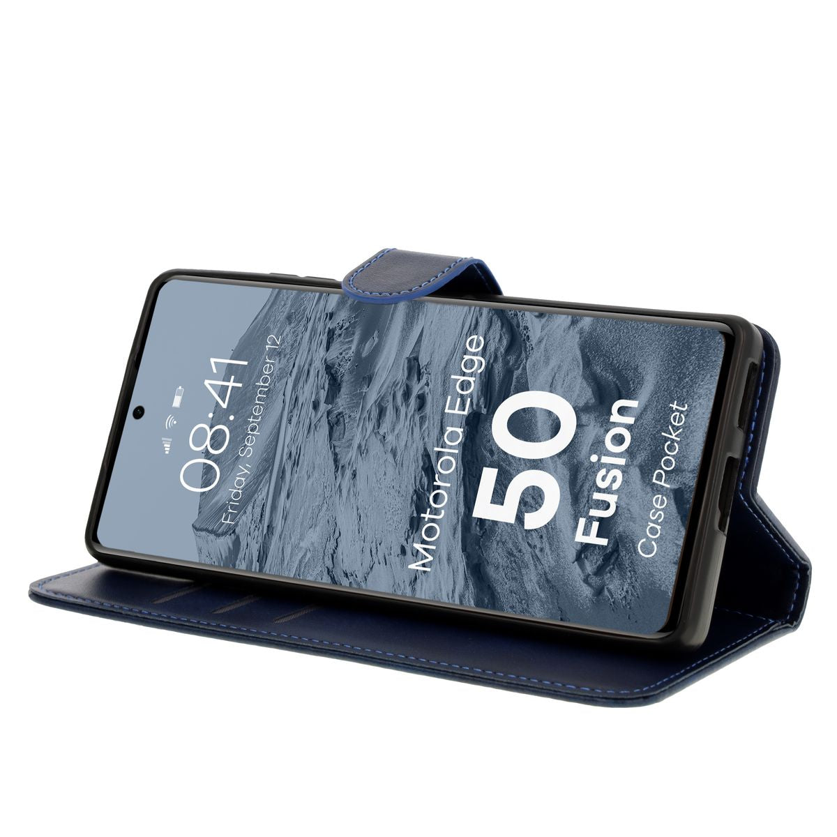 Handyhülle mit Klappe für Motorola Edge 50 Fusion, Bizon Case Pocket, Dunkelblau