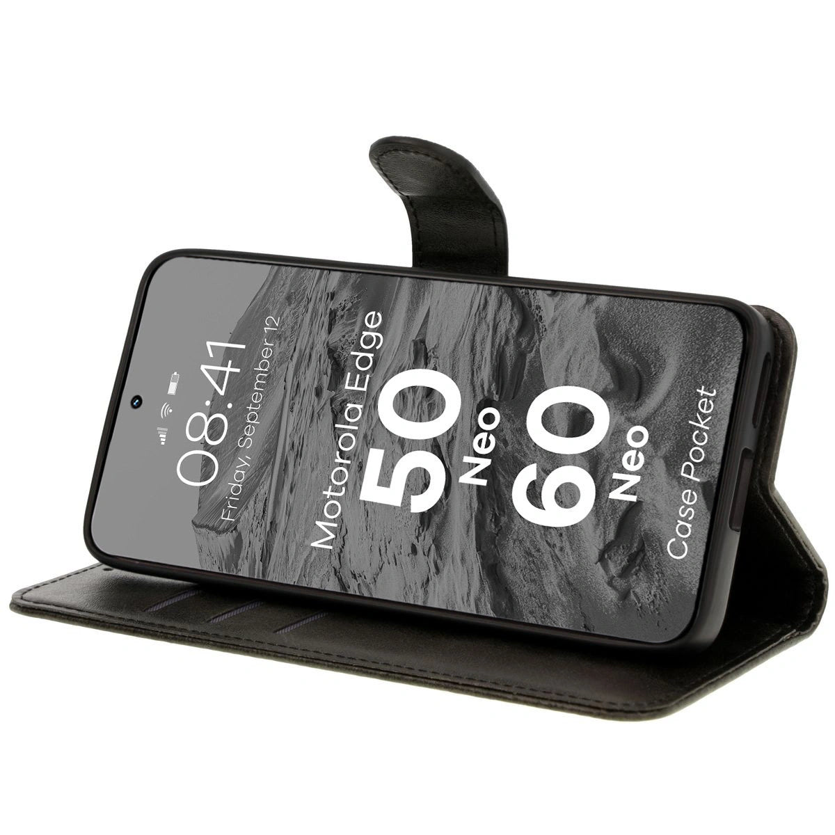 Handyhülle mit Klappe für Motorola Edge 50 Neo, Bizon Case Pocket, Schwarz