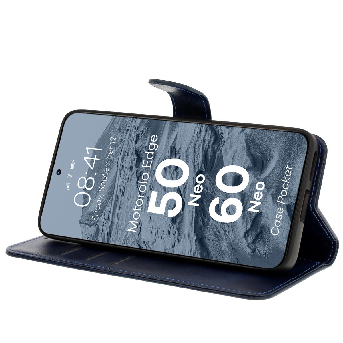 Handyhülle mit Klappe für Motorola Edge 50 Neo, Bizon Case Pocket, Dunkelblau
