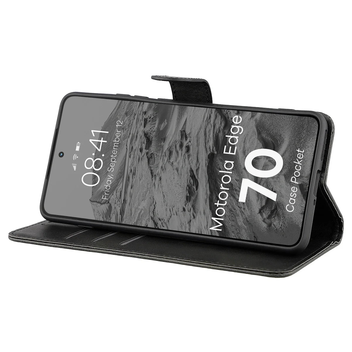 Handyhülle mit Klappe für Motorola Edge 70, Bizon Case Pocket, Schwarz