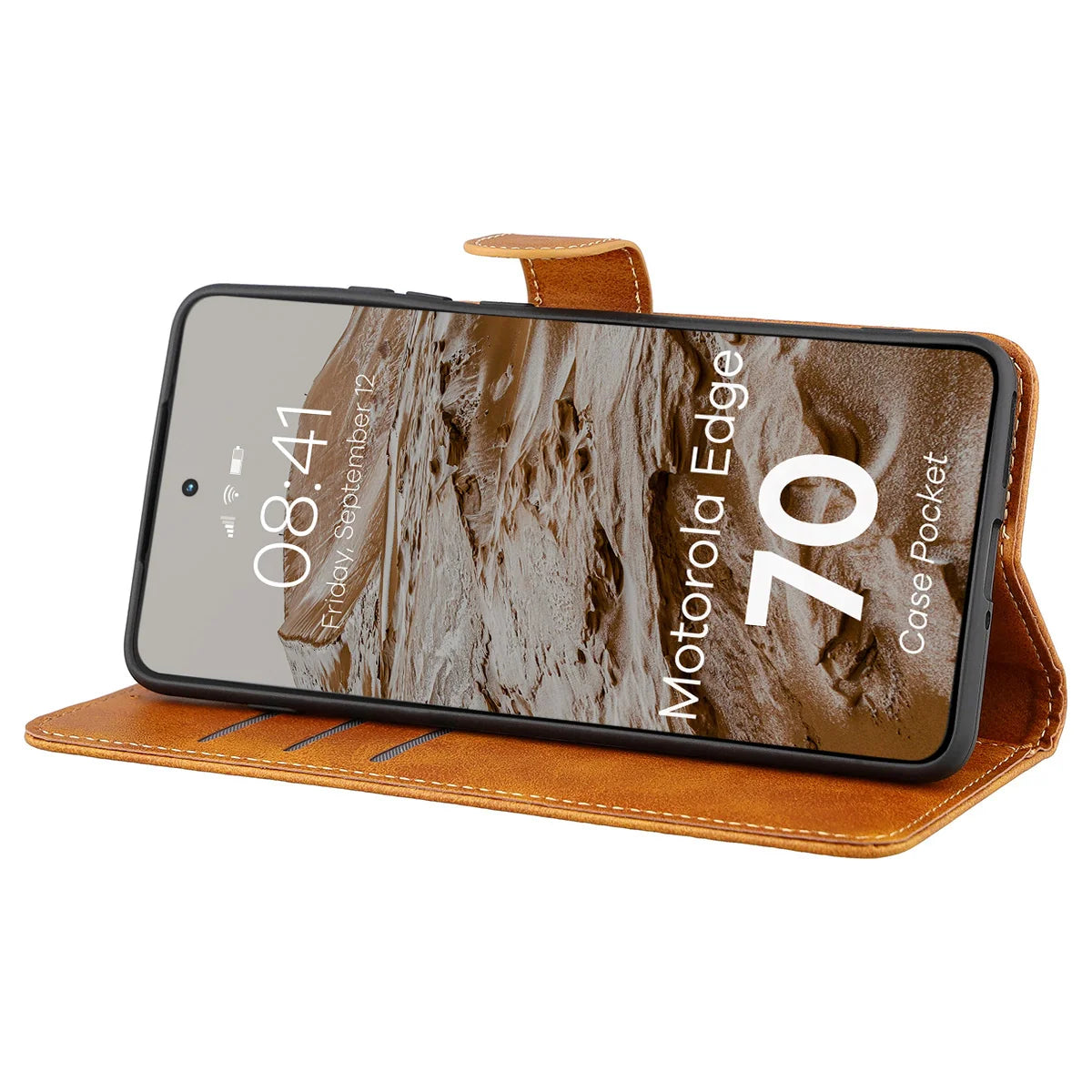 Handyhülle mit Klappe für Motorola Edge 70, Bizon Case Pocket, Braun