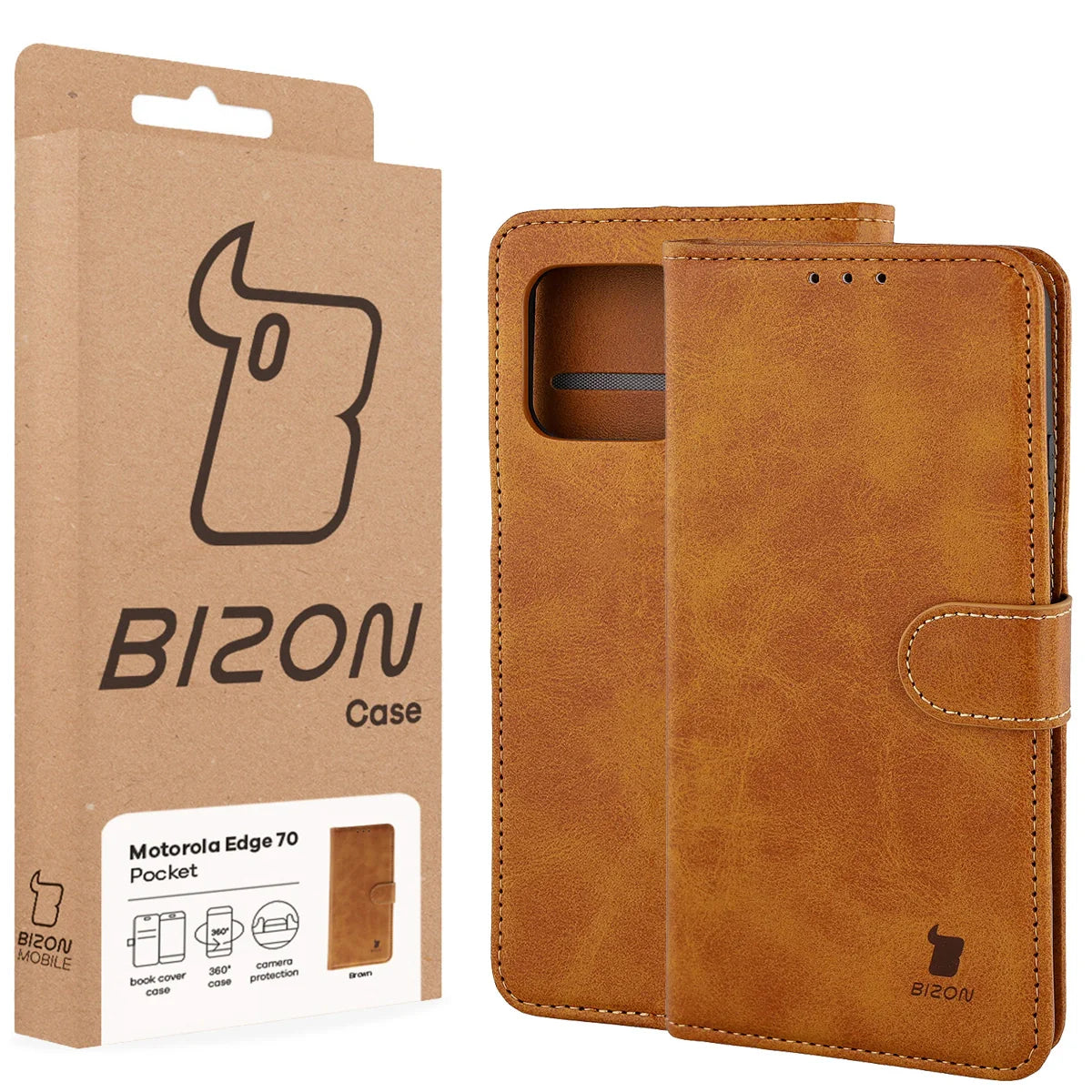 Handyhülle mit Klappe für Motorola Edge 70, Bizon Case Pocket, Braun