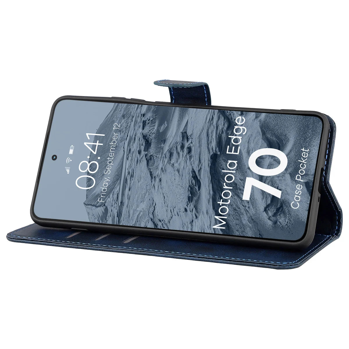 Handyhülle mit Klappe für Motorola Edge 70, Bizon Case Pocket, Dunkelblau