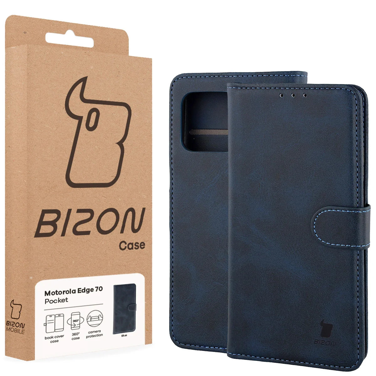 Handyhülle mit Klappe für Motorola Edge 70, Bizon Case Pocket, Dunkelblau
