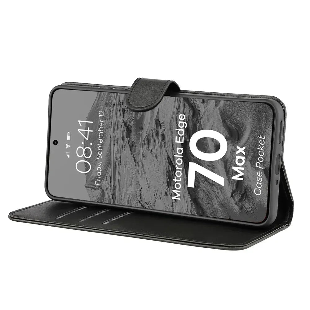 Handyhülle mit Klappe für Motorola Edge 70 Max, Bizon Case Pocket, Schwarz (5/6)