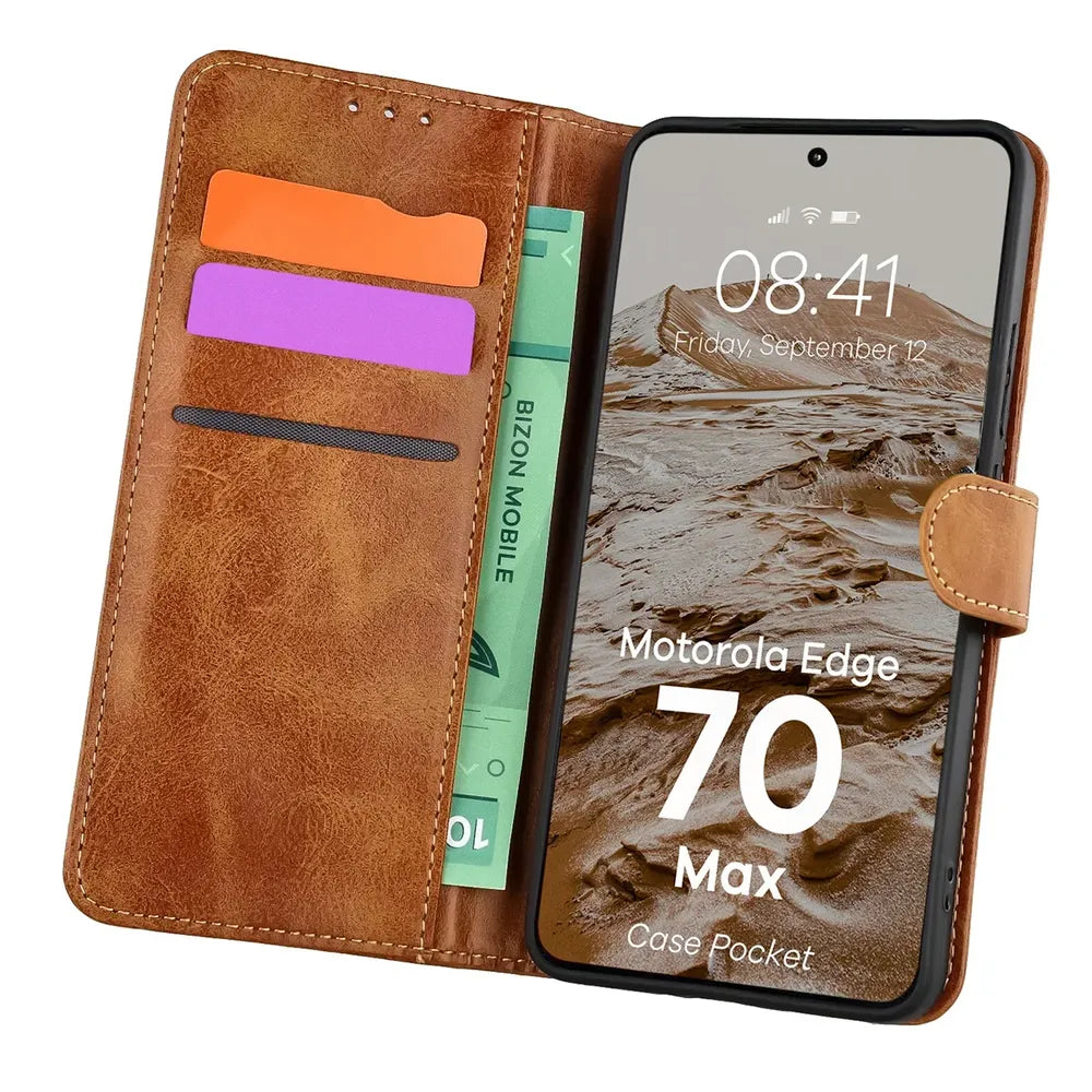 Handyhülle mit Klappe für Motorola Edge 70 Max, Bizon Case Pocket, Braun (1/6)