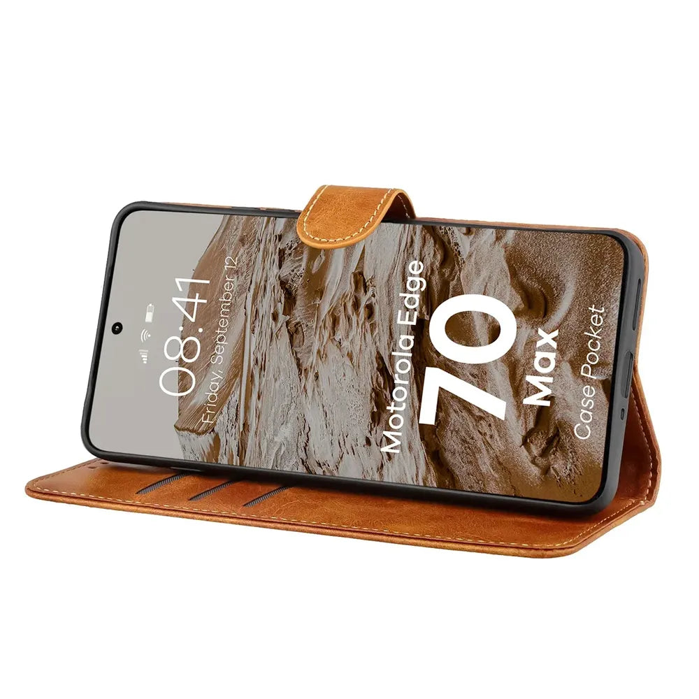 Handyhülle mit Klappe für Motorola Edge 70 Max, Bizon Case Pocket, Braun (5/6)