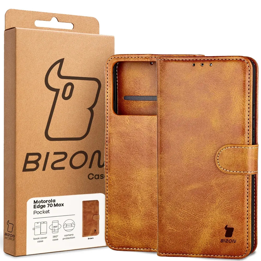 Handyhülle mit Klappe für Motorola Edge 70 Max, Bizon Case Pocket, Braun (6/6)