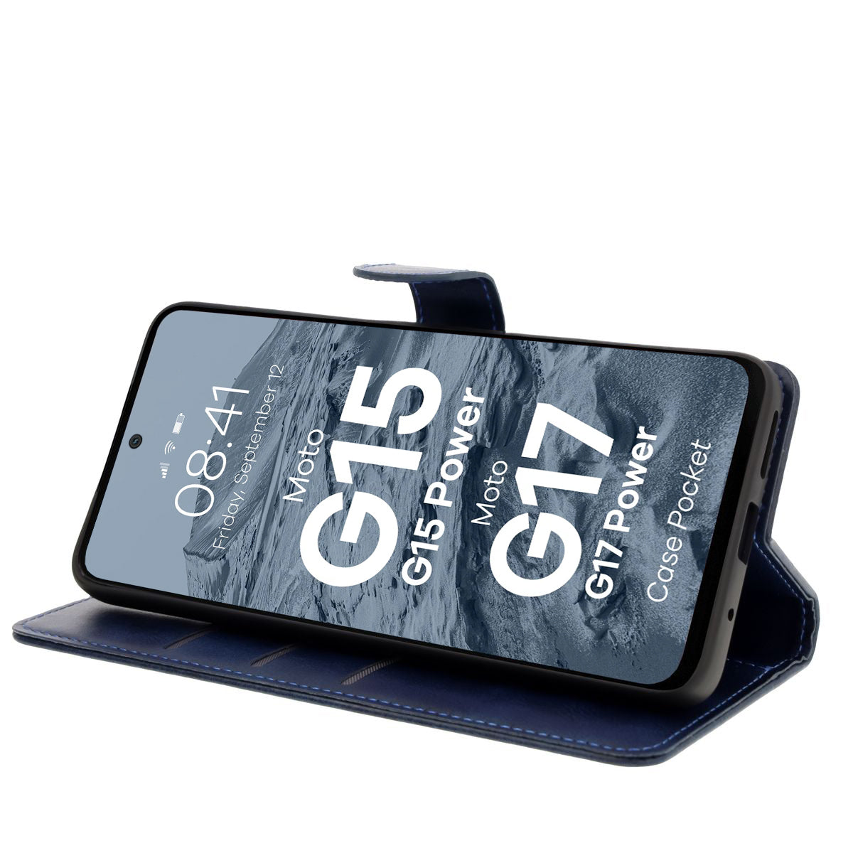 Handyhülle mit Klappe für Motorola Moto G17 / G17 Power / G15 / G15 Power / G05, Bizon Case Pocket, Dunkelblau