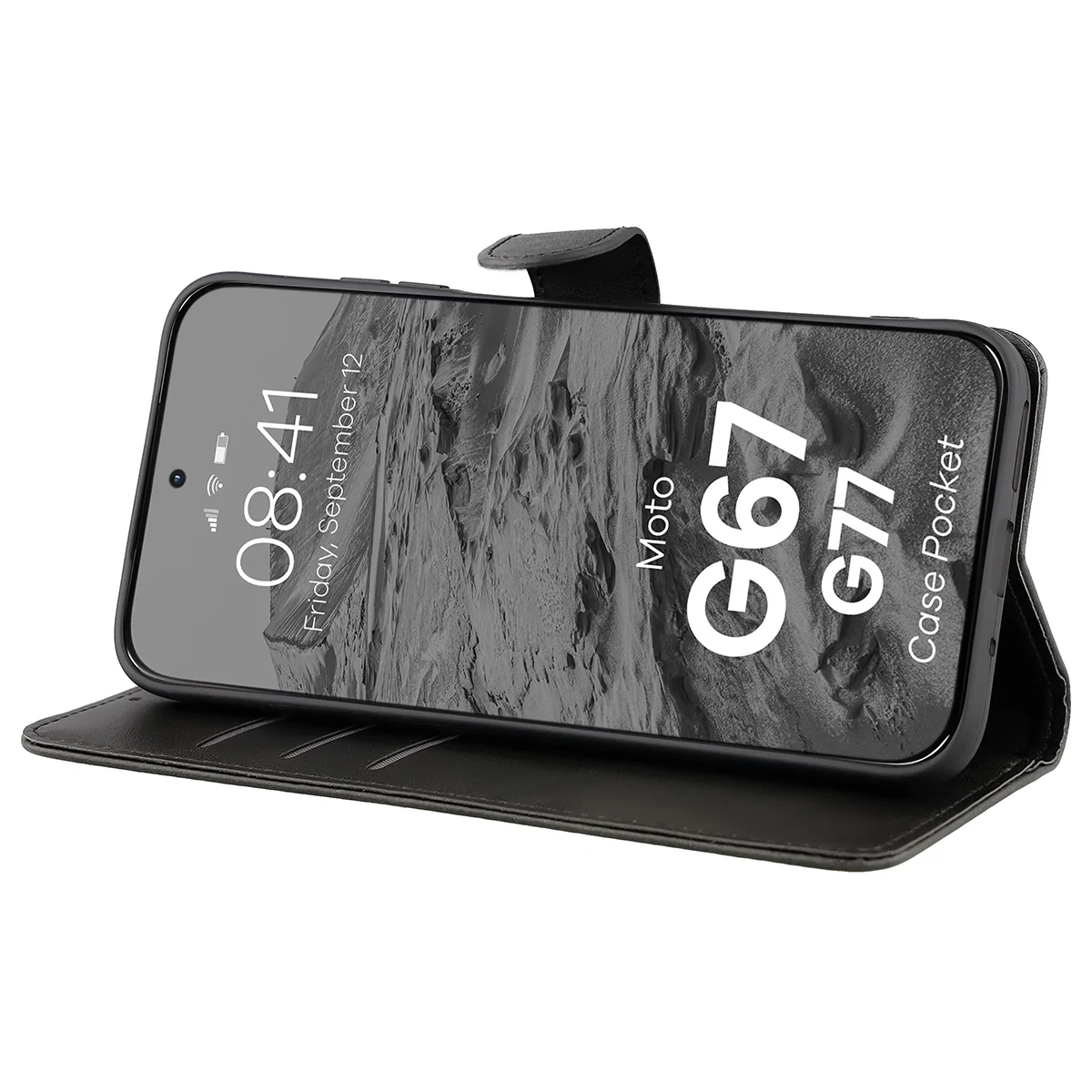 Handyhülle mit Klappe für Motorola Moto G67 5G / G77 5G, Bizon Case Pocket, Schwarz