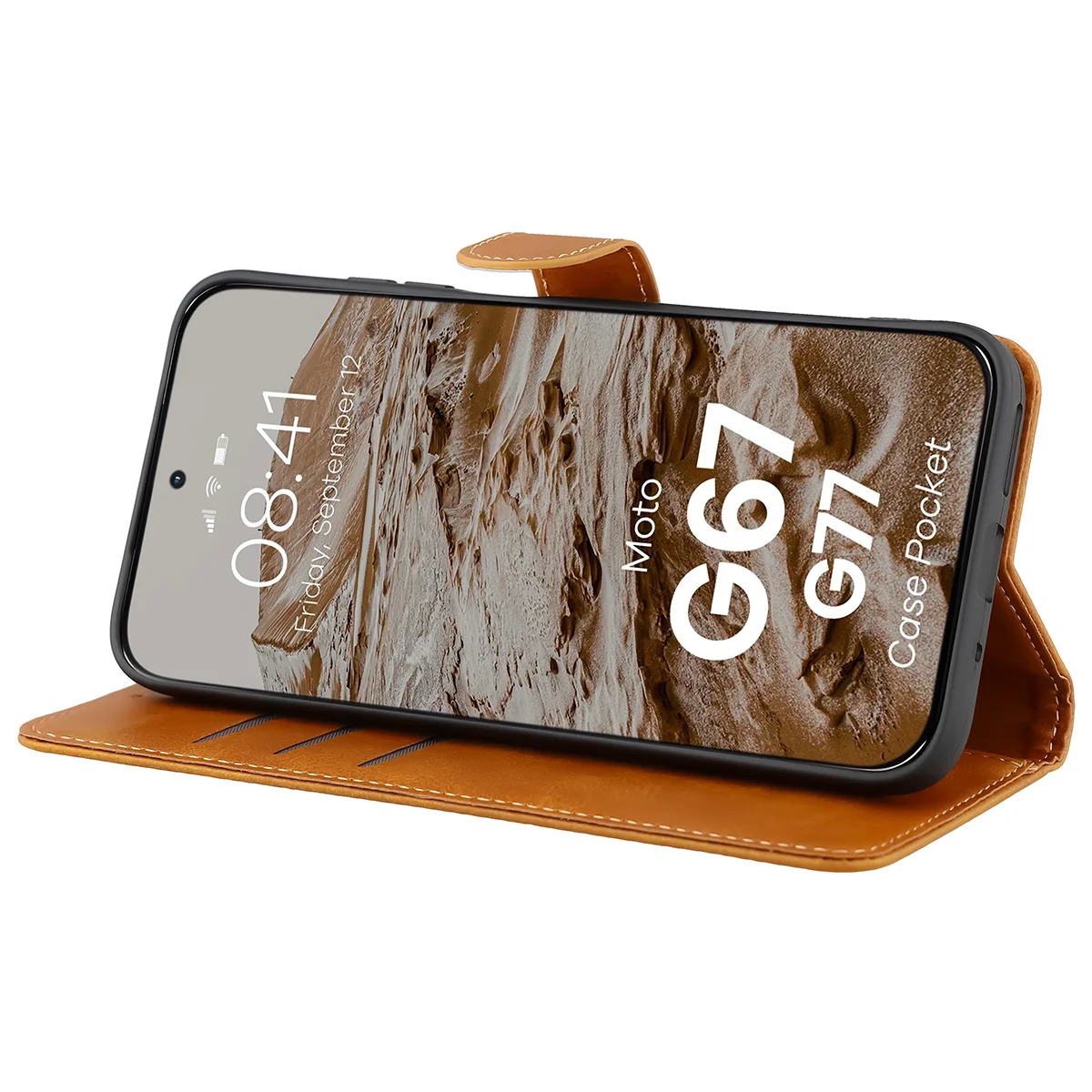 Handyhülle mit Klappe für Motorola Moto G67 5G / G77 5G, Bizon Case Pocket, Braun