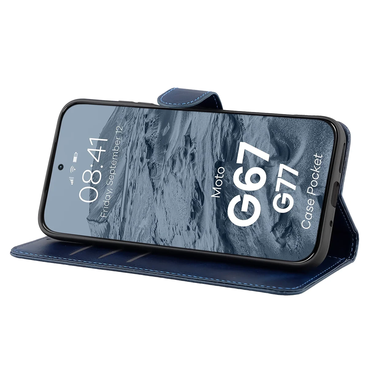 Handyhülle mit Klappe für Motorola Moto G67 5G / G77 5G, Bizon Case Pocket, Dunkelblau