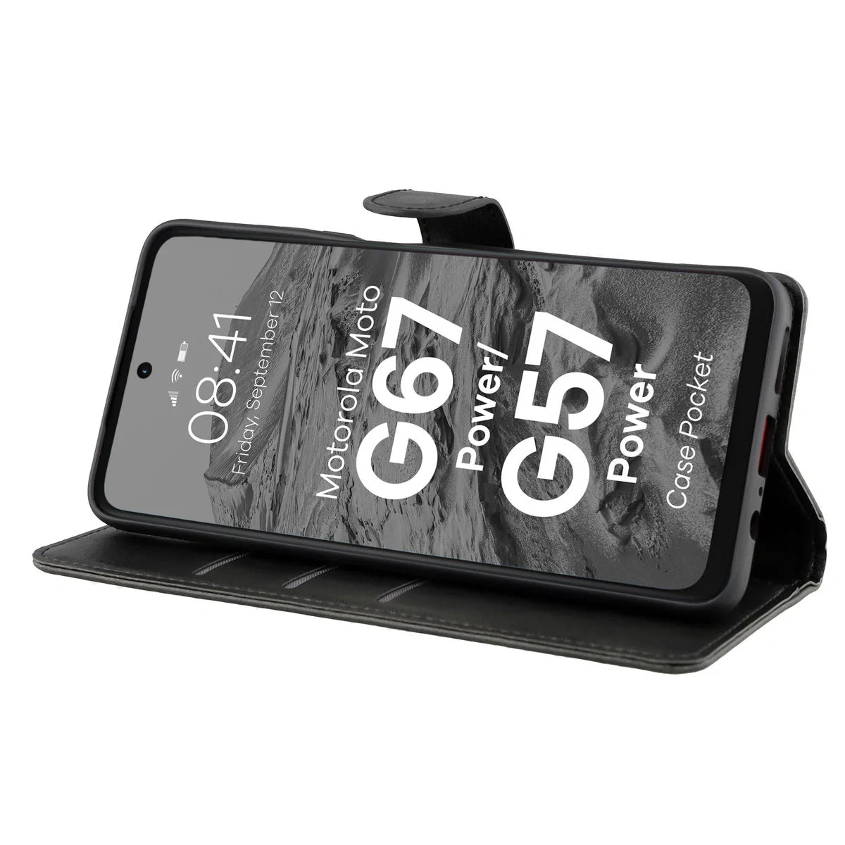 Handyhülle mit Klappe für Motorola Moto G57 Power / G67 Power, Bizon Case Pocket, Schwarz