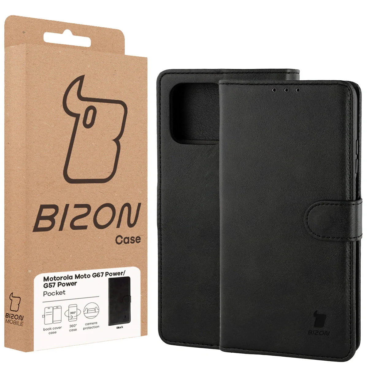 Handyhülle mit Klappe für Motorola Moto G57 Power / G67 Power, Bizon Case Pocket, Schwarz
