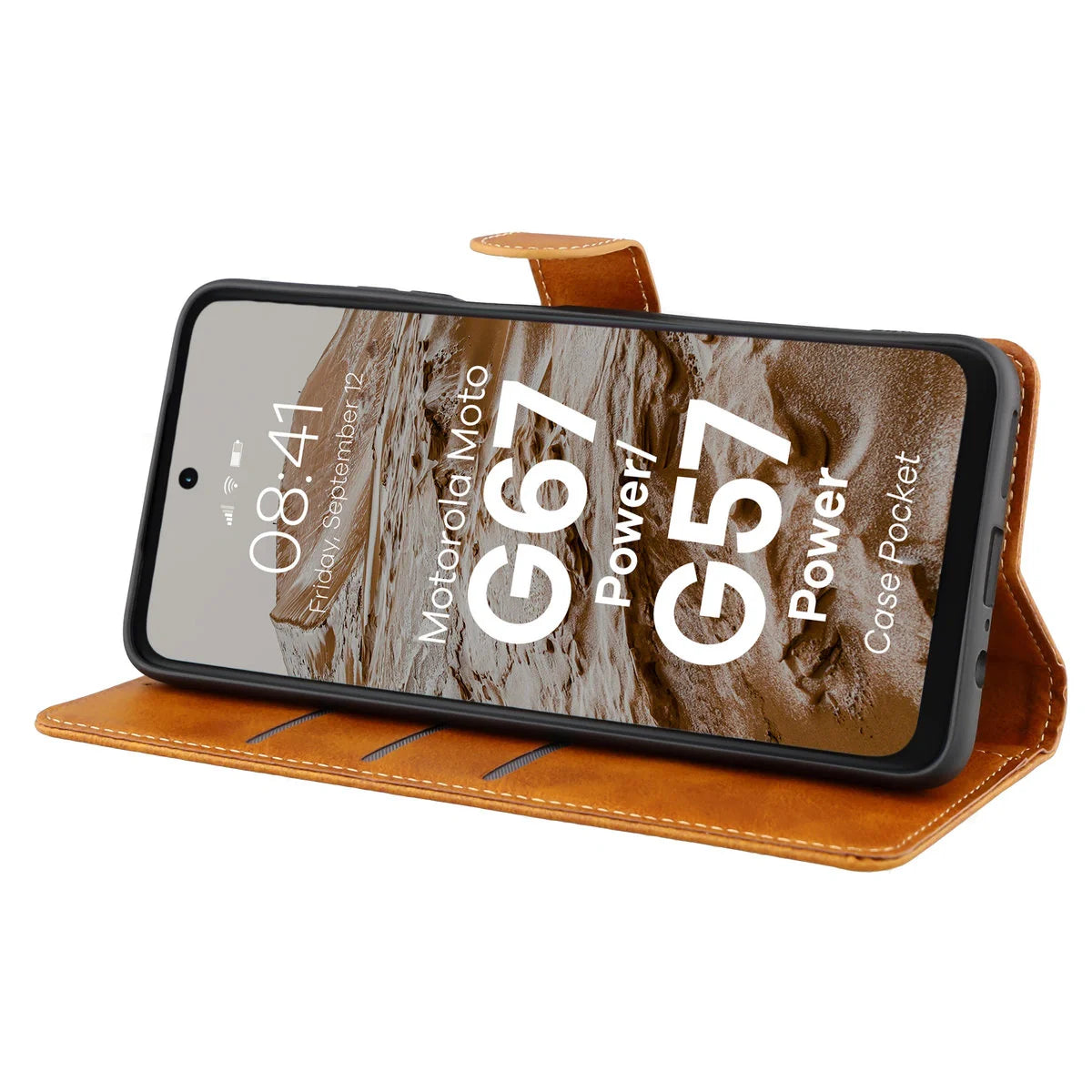 Handyhülle mit Klappe für Motorola Moto G57 Power / G67 Power, Bizon Case Pocket, Braun