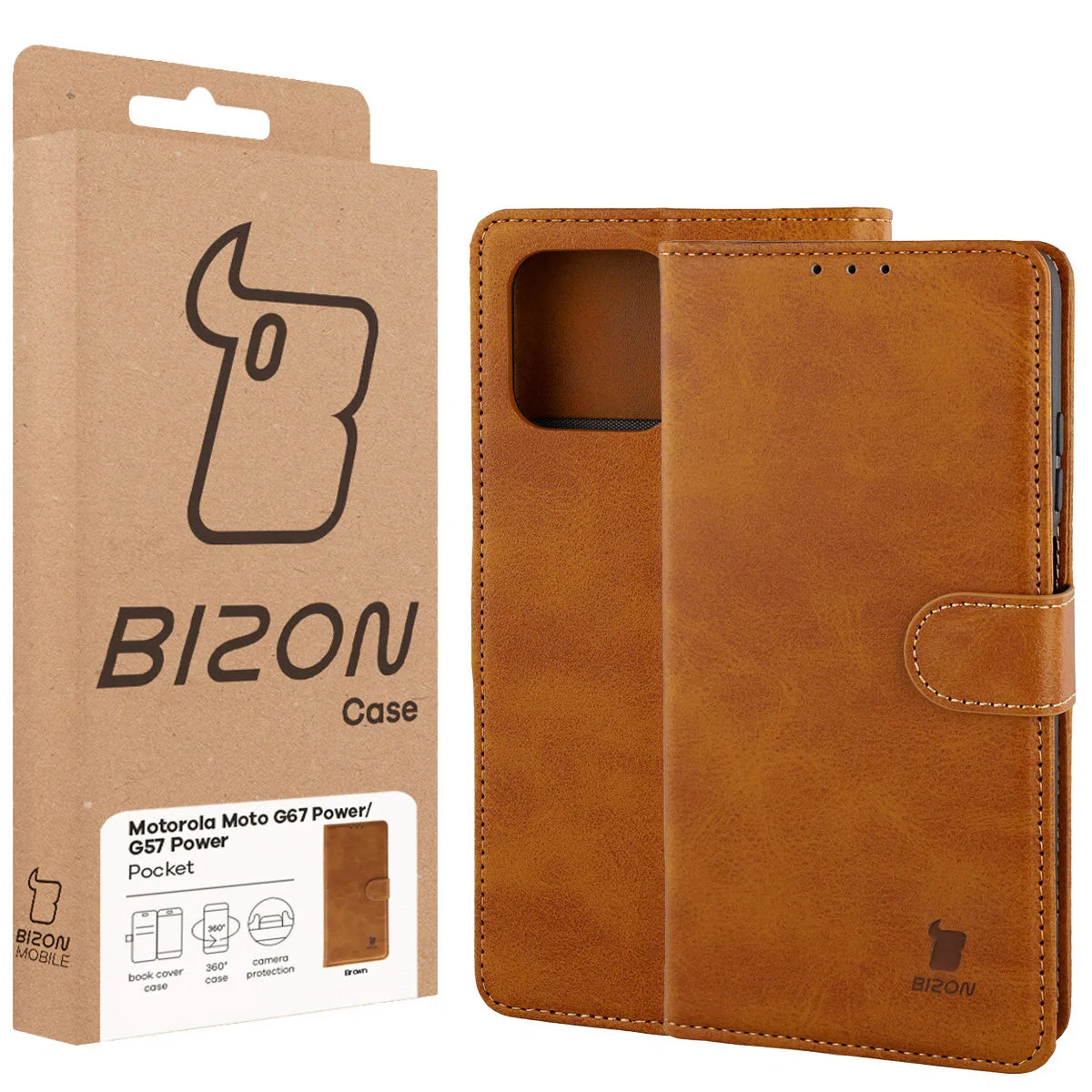 Handyhülle mit Klappe für Motorola Moto G57 Power / G67 Power, Bizon Case Pocket, Braun