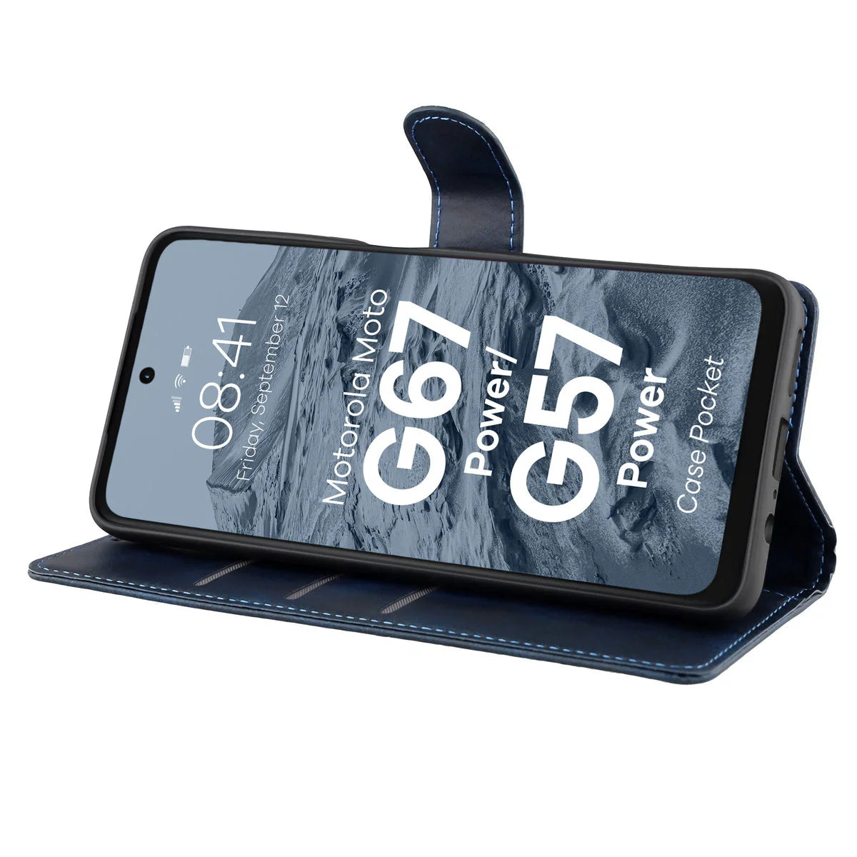 Handyhülle mit Klappe für Motorola Moto G57 Power / G67 Power, Bizon Case Pocket, Dunkelblau