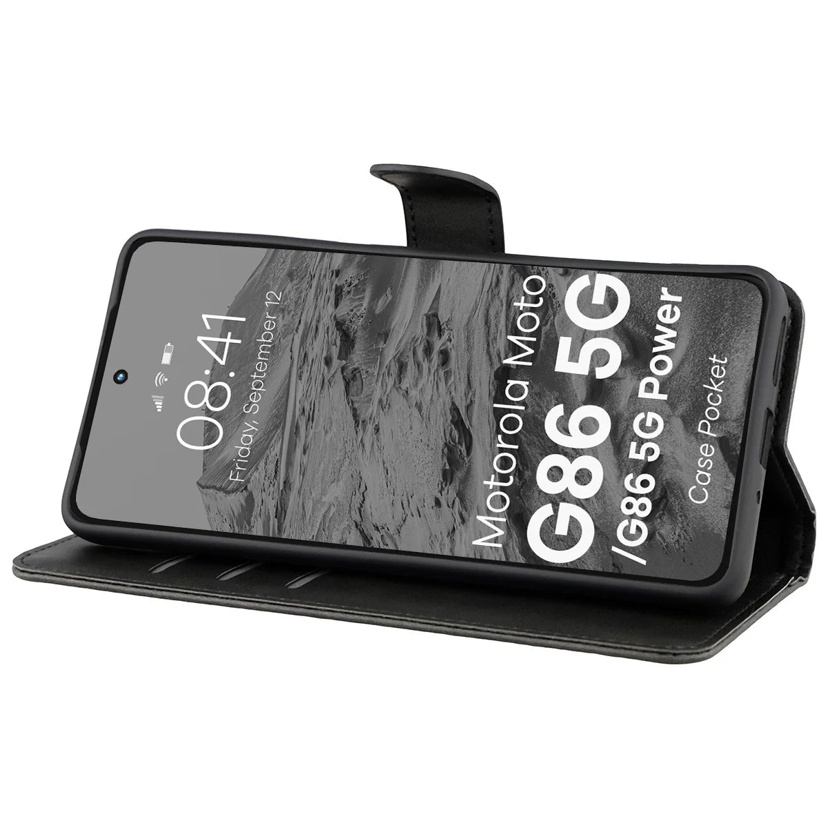 Handyhülle mit Klappe für Motorola Moto G86 5G / G86 Power 5G, Bizon Case Pocket, Schwarz