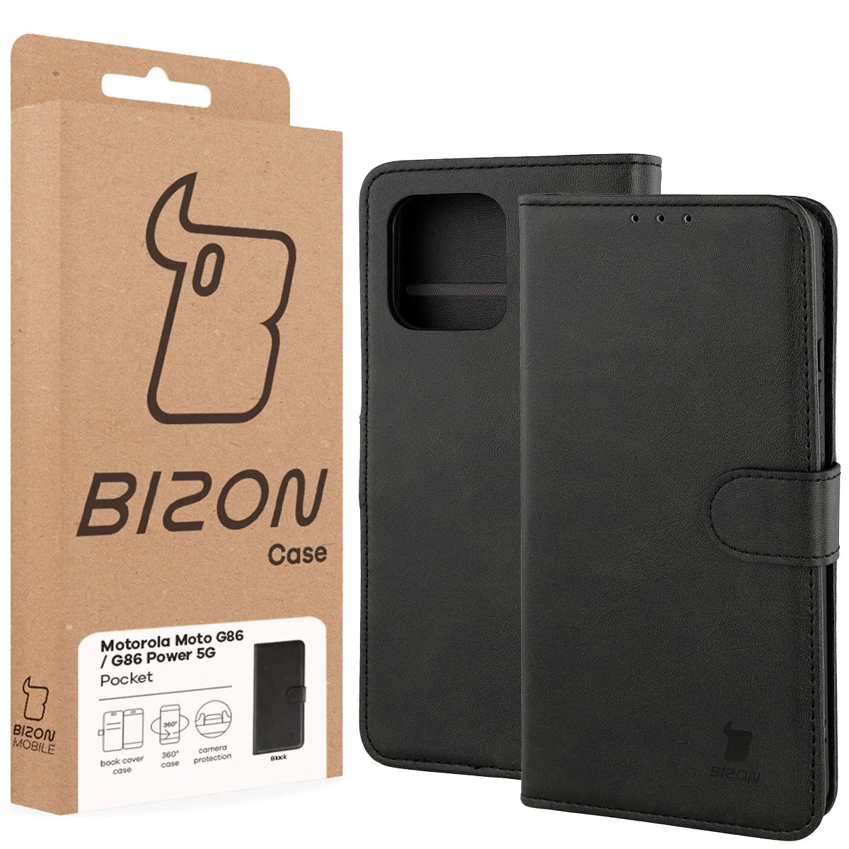 Handyhülle mit Klappe für Motorola Moto G86 5G / G86 Power 5G, Bizon Case Pocket, Schwarz