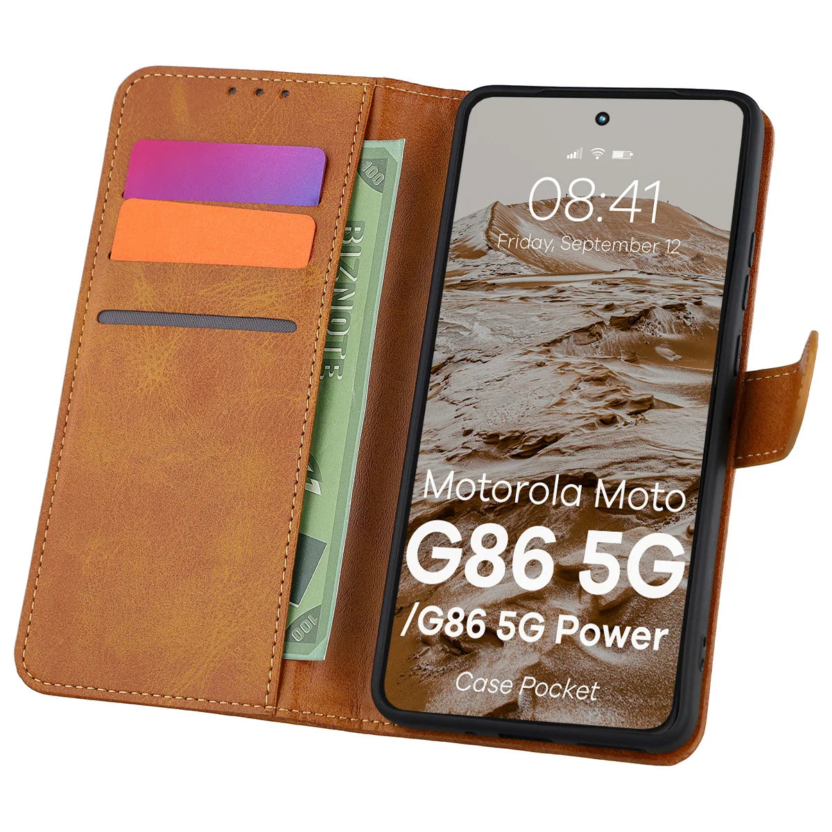 Handyhülle mit Klappe für Motorola Moto G86 5G / G86 Power 5G, Bizon Case Pocket, Braun