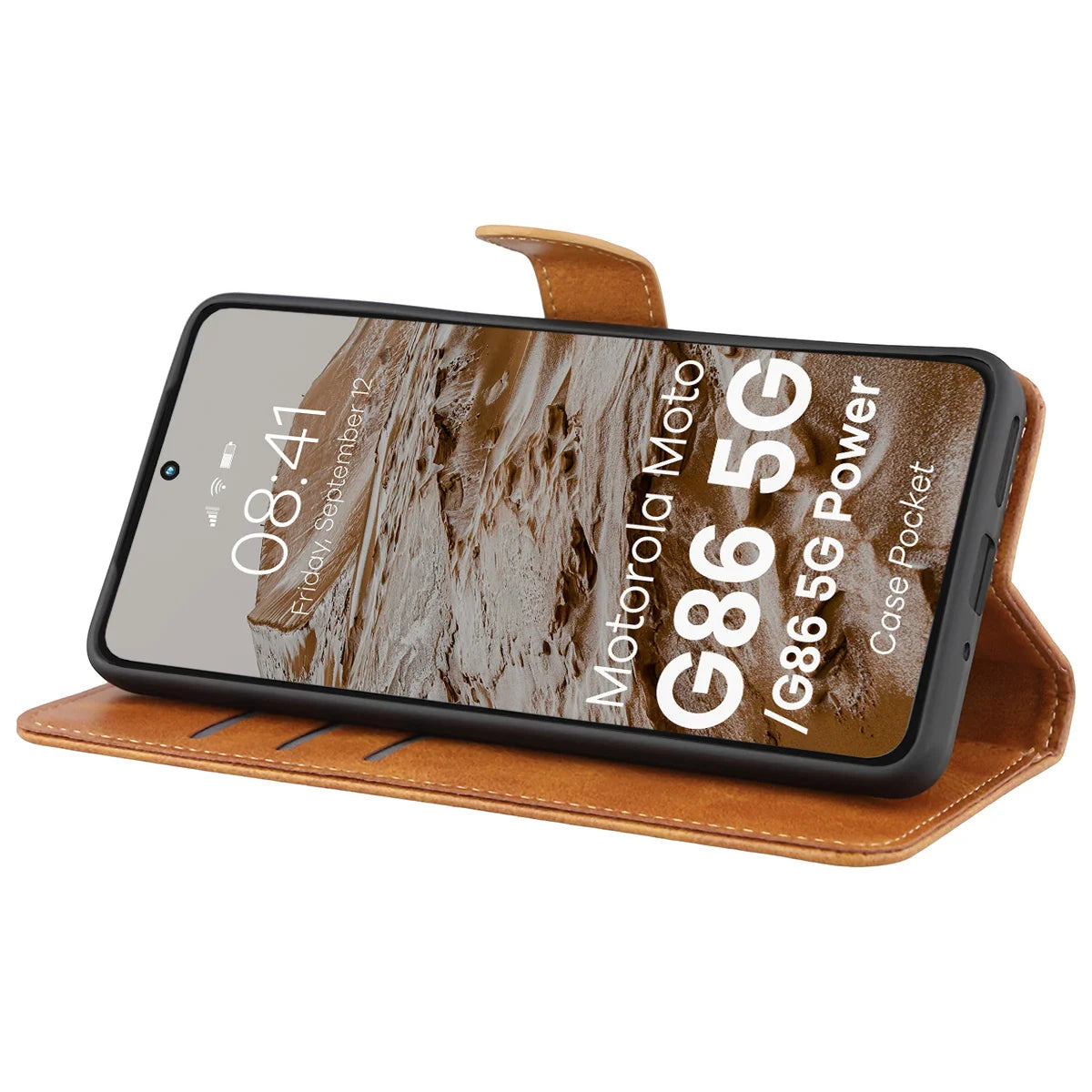 Handyhülle mit Klappe für Motorola Moto G86 5G / G86 Power 5G, Bizon Case Pocket, Braun