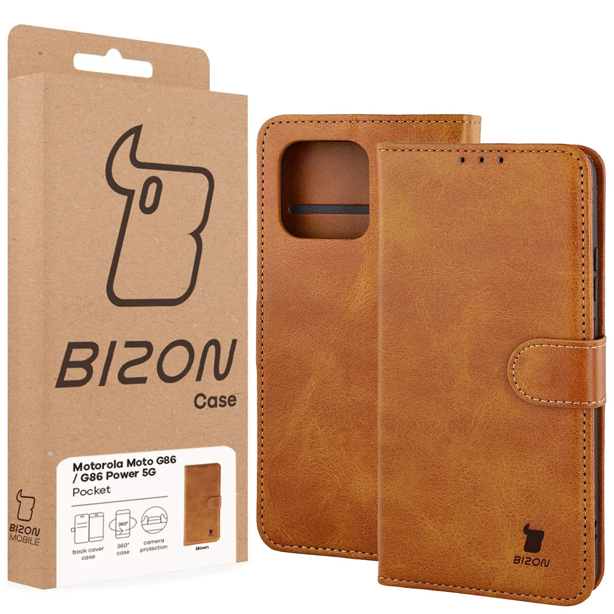 Handyhülle mit Klappe für Motorola Moto G86 5G / G86 Power 5G, Bizon Case Pocket, Braun