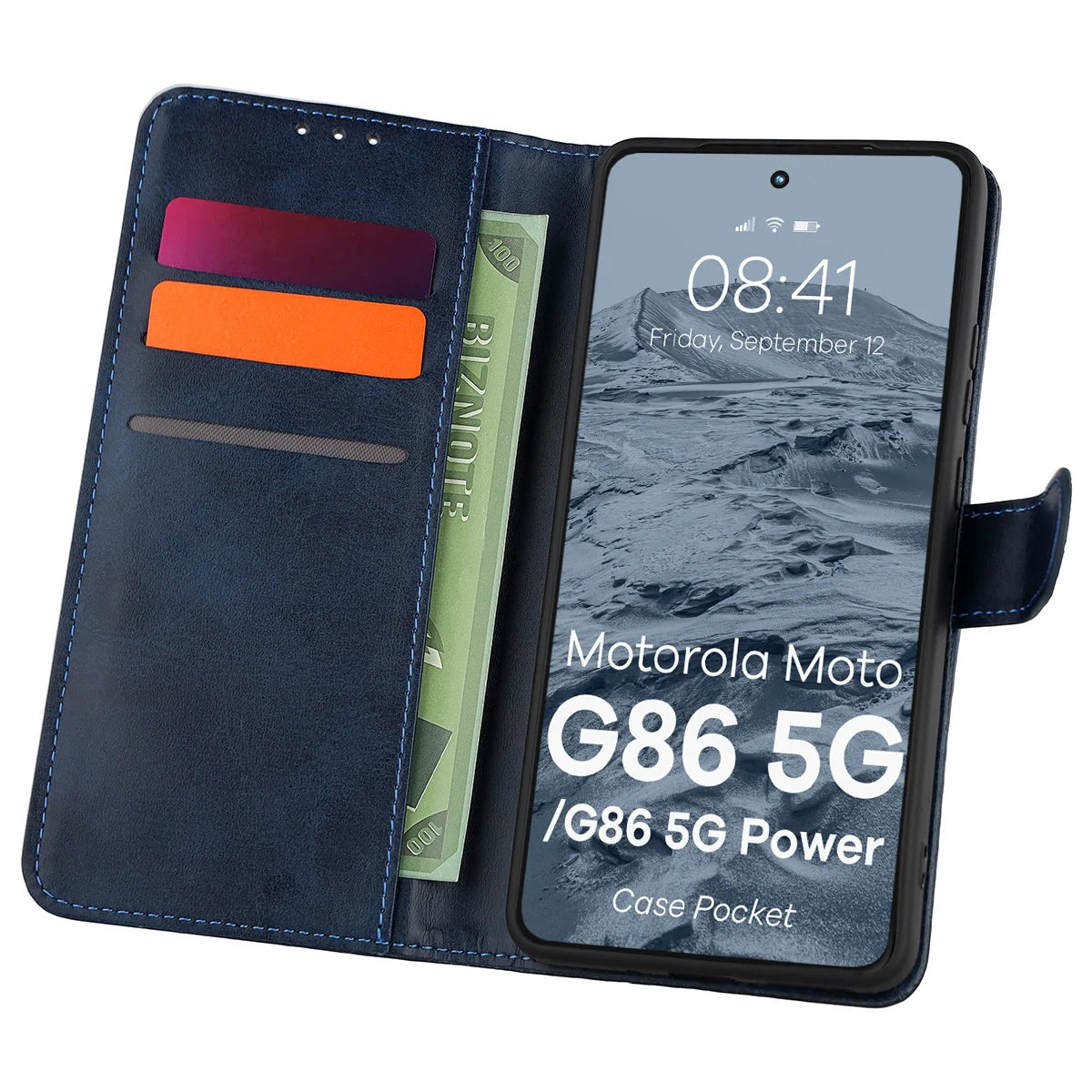 Handyhülle mit Klappe für Motorola Moto G86 5G / G86 Power 5G, Bizon Case Pocket, Dunkelblau
