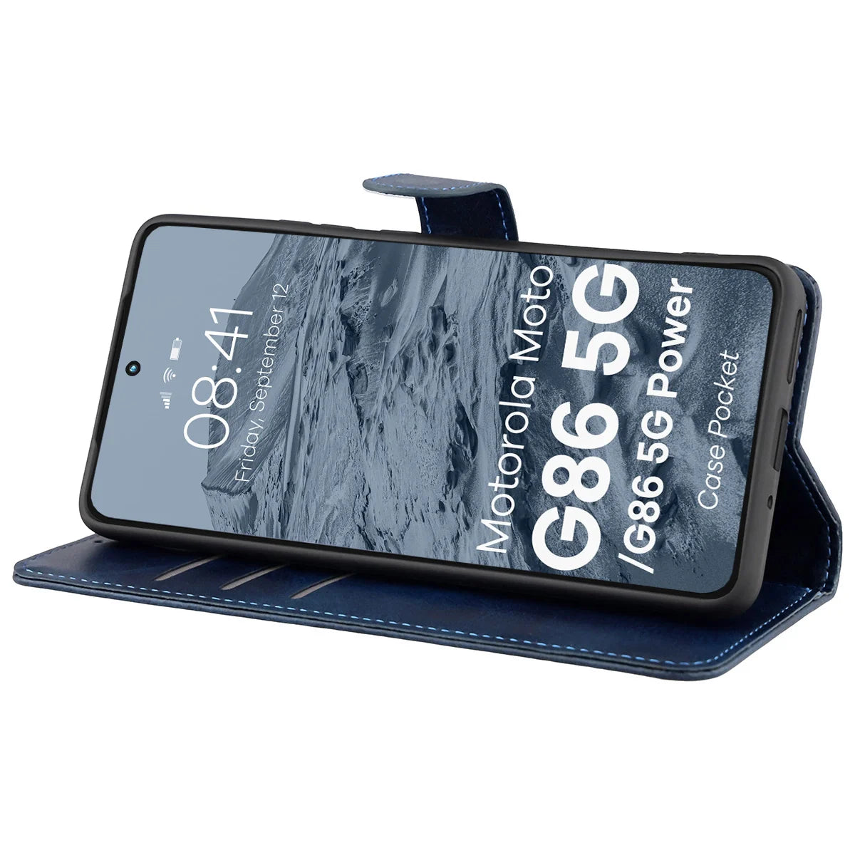Handyhülle mit Klappe für Motorola Moto G86 5G / G86 Power 5G, Bizon Case Pocket, Dunkelblau