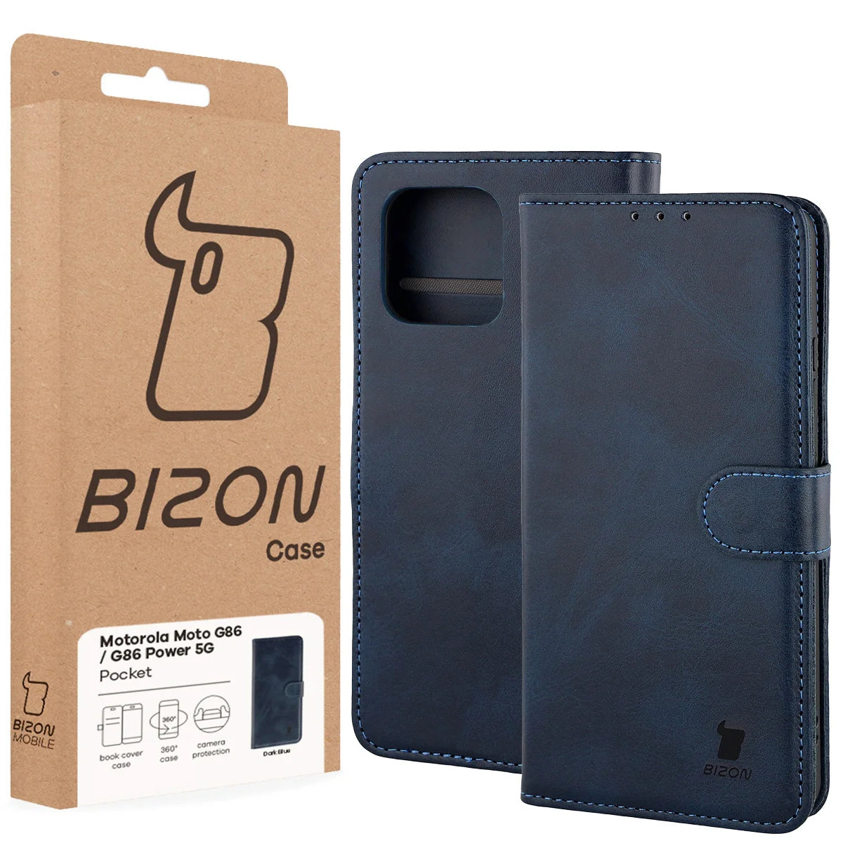 Handyhülle mit Klappe für Motorola Moto G86 5G / G86 Power 5G, Bizon Case Pocket, Dunkelblau