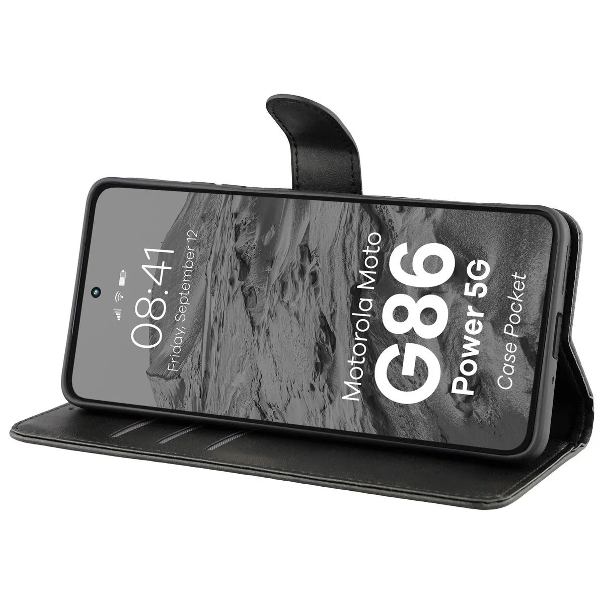 Handyhülle mit Klappe für Motorola Moto G86 Power 5G, Bizon Case Pocket, Schwarz