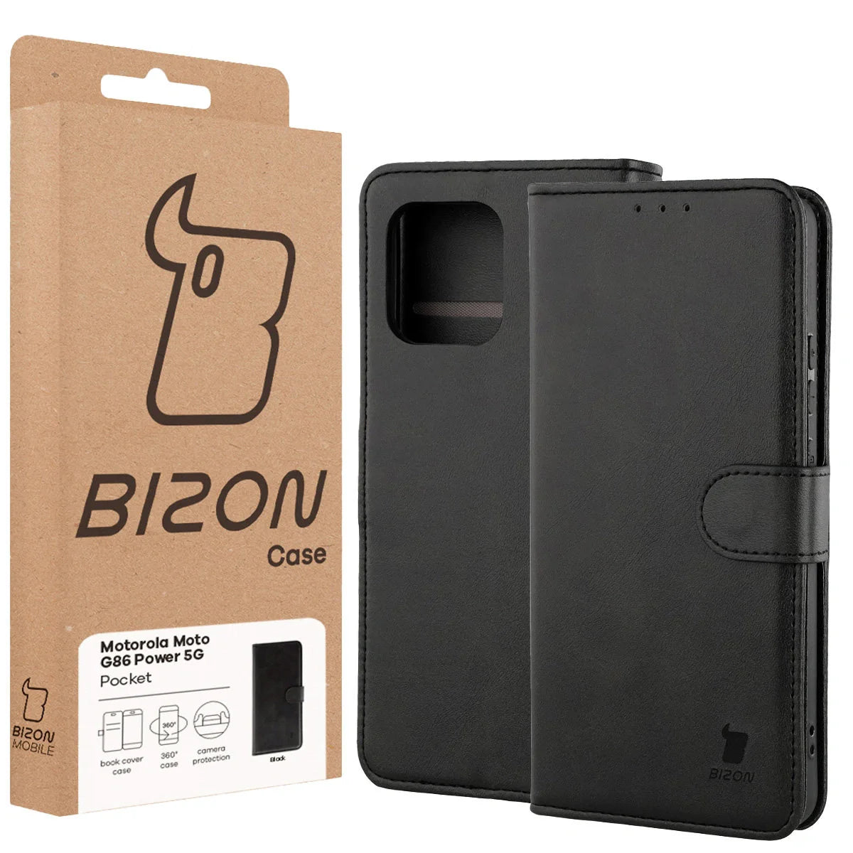 Handyhülle mit Klappe für Motorola Moto G86 Power 5G, Bizon Case Pocket, Schwarz