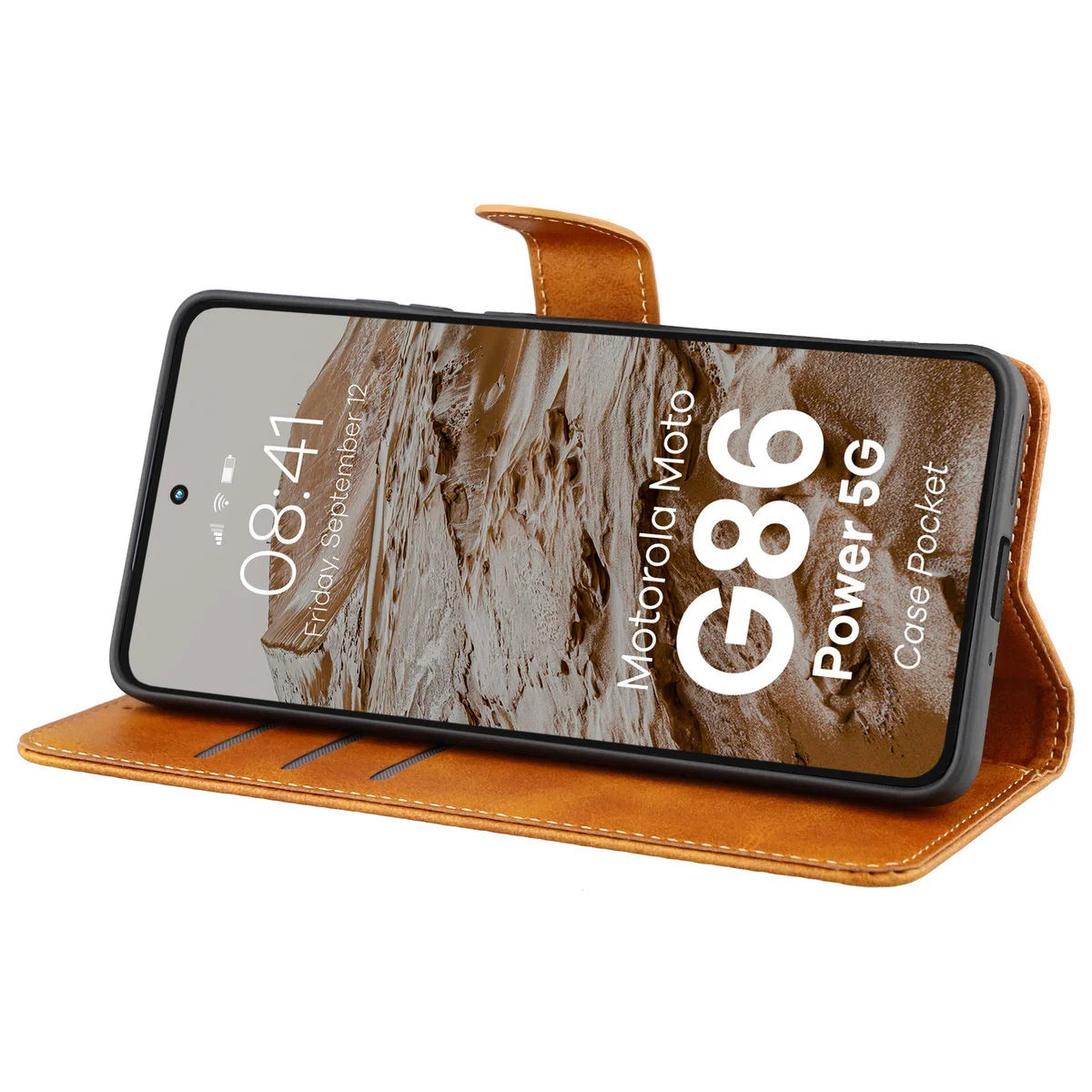 Handyhülle mit Klappe für Motorola Moto G86 Power 5G, Bizon Case Pocket, Braun