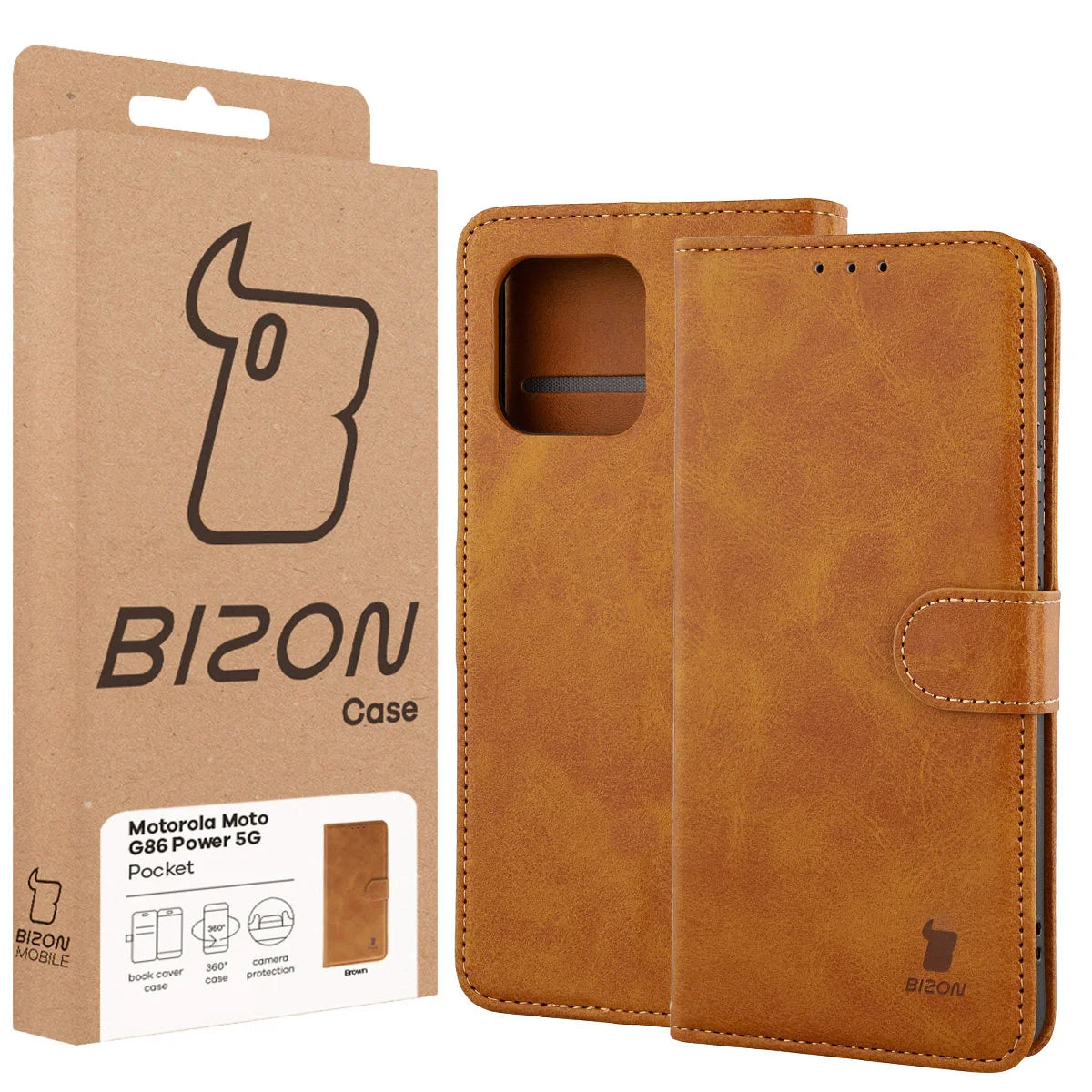 Handyhülle mit Klappe für Motorola Moto G86 Power 5G, Bizon Case Pocket, Braun