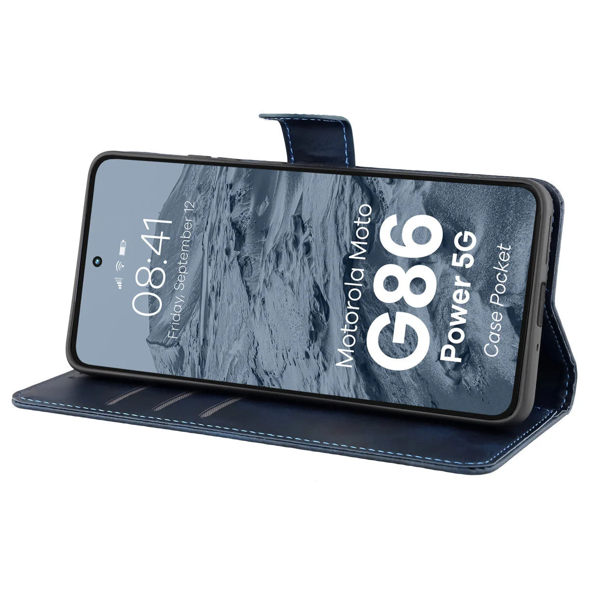 Handyhülle mit Klappe für Motorola Moto G86 Power 5G, Bizon Case Pocket, Dunkelblau