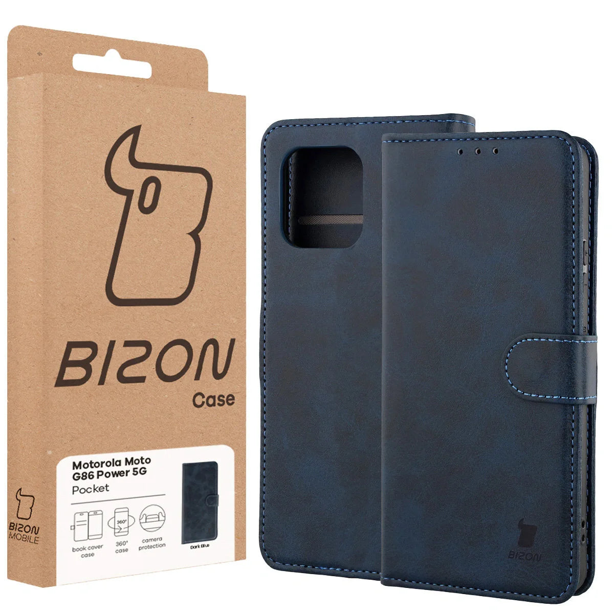 Handyhülle mit Klappe für Motorola Moto G86 Power 5G, Bizon Case Pocket, Dunkelblau