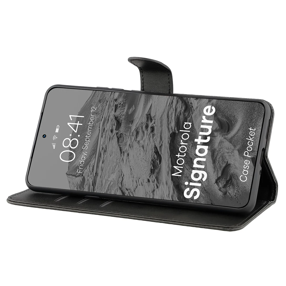 Handyhülle mit Klappe für Motorola Signature, Bizon Case Pocket, Schwarz