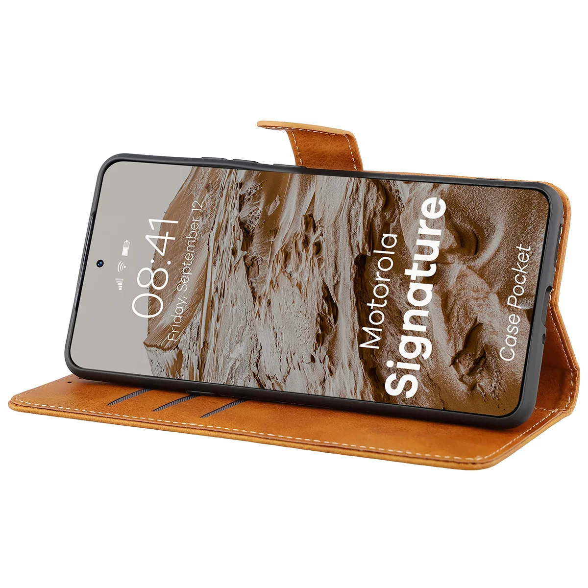 Handyhülle mit Klappe für Motorola Signature, Bizon Case Pocket, Braun