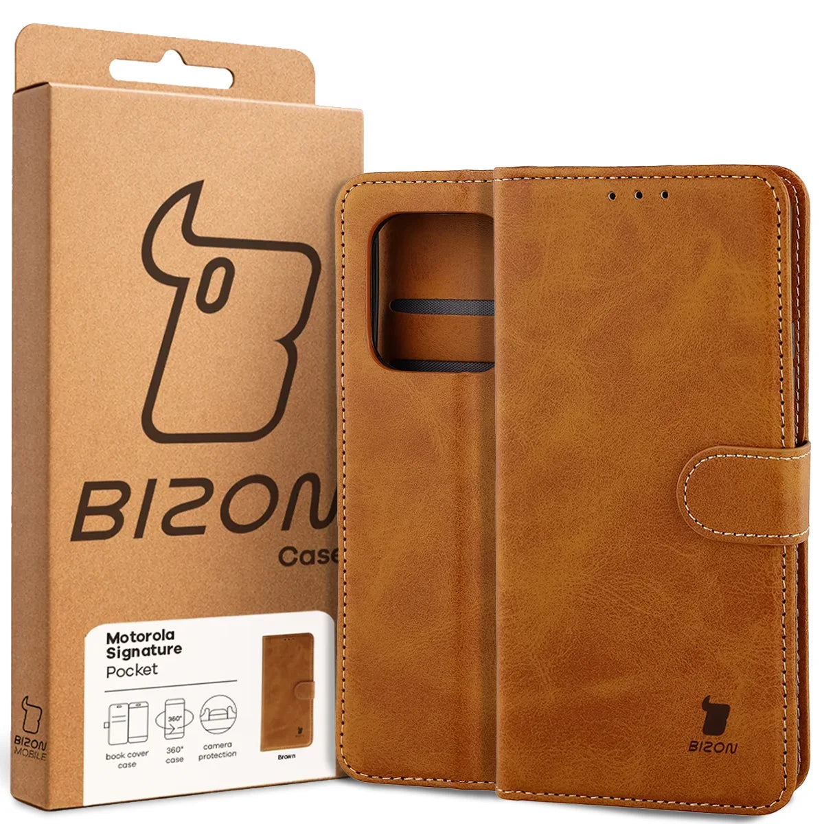 Handyhülle mit Klappe für Motorola Signature, Bizon Case Pocket, Braun
