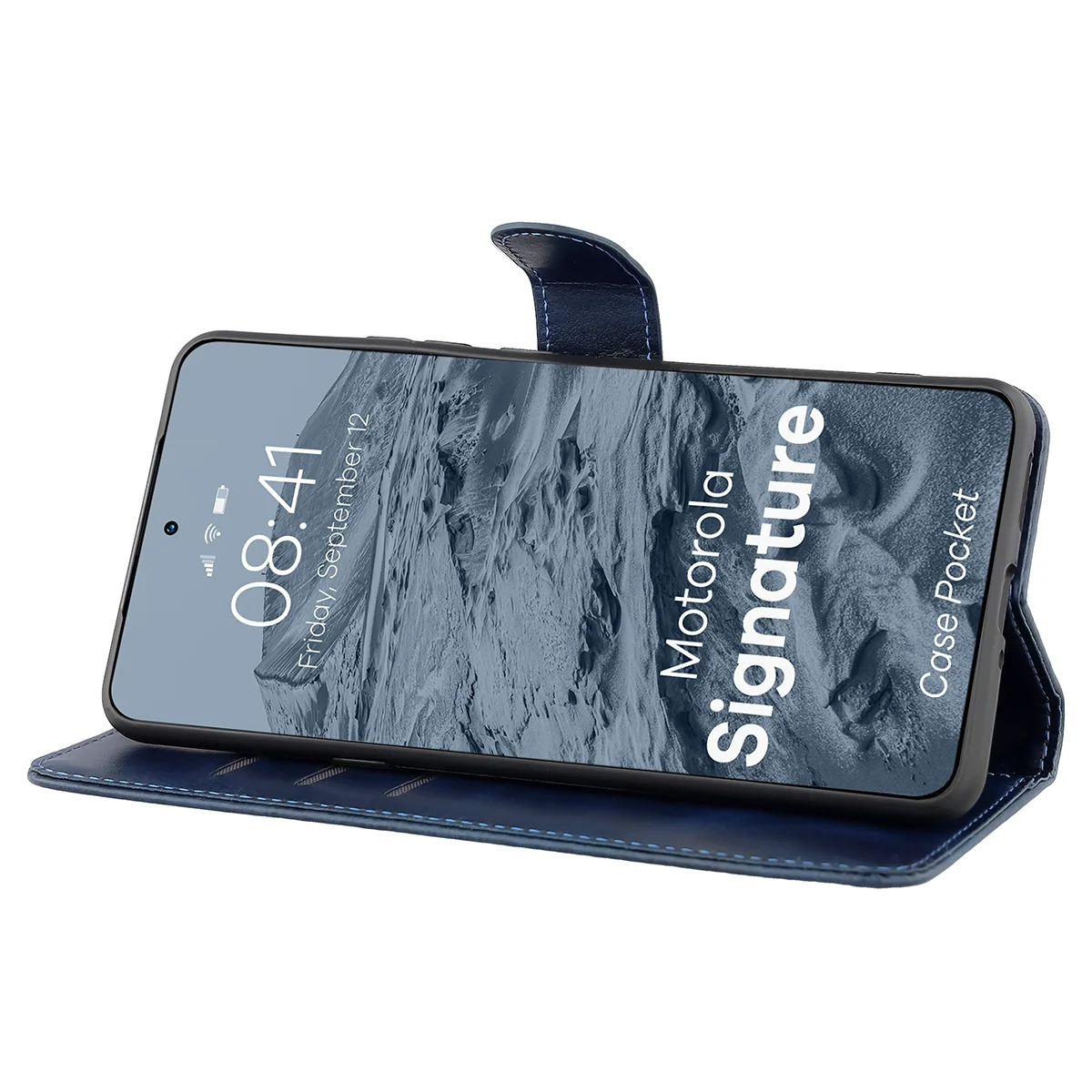 Handyhülle mit Klappe für Motorola Signature, Bizon Case Pocket, Dunkelblau
