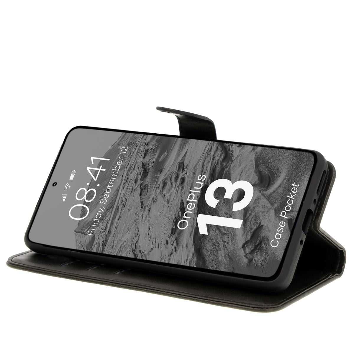 Handyhülle mit Klappe für OnePlus 13, Bizon Case Pocket, Schwarz