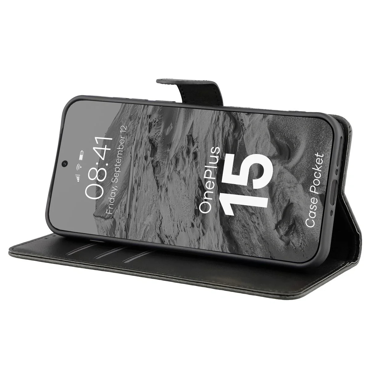 Handyhülle mit Klappe für OnePlus 15, Bizon Case Pocket, Schwarz