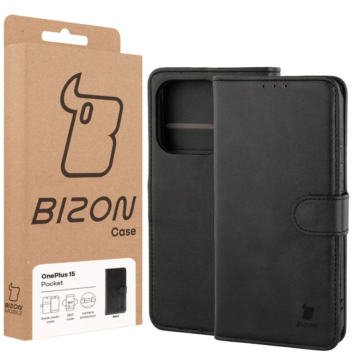 Handyhülle mit Klappe für OnePlus 15, Bizon Case Pocket, Schwarz
