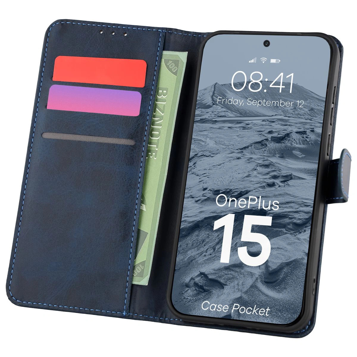 Handyhülle mit Klappe für OnePlus 15, Bizon Case Pocket, Dunkelblau