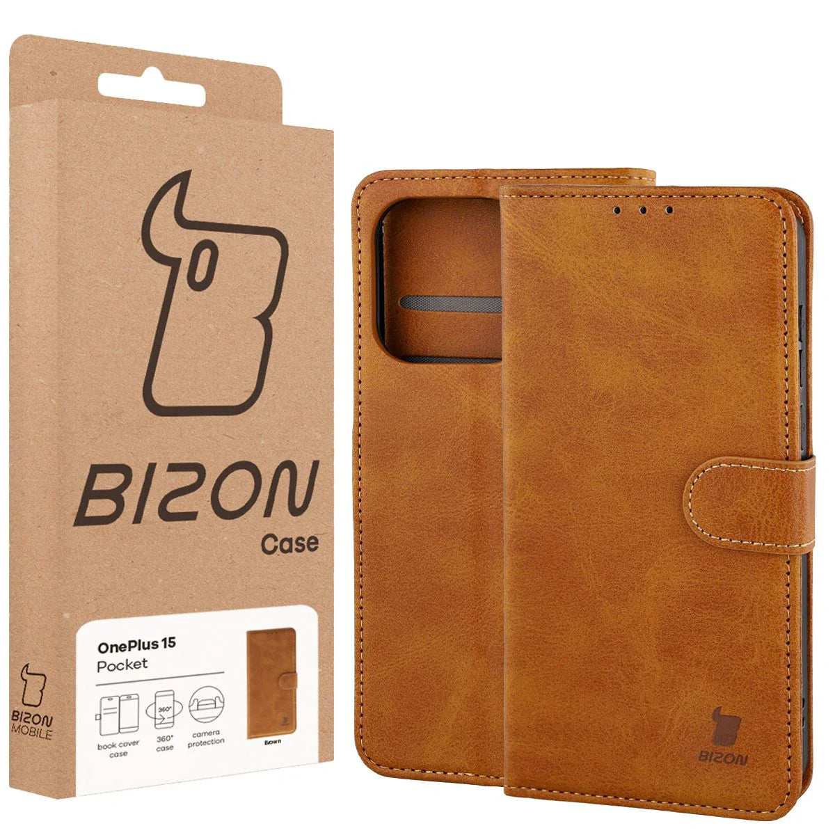 Handyhülle mit Klappe für OnePlus 15, Bizon Case Pocket, Braun