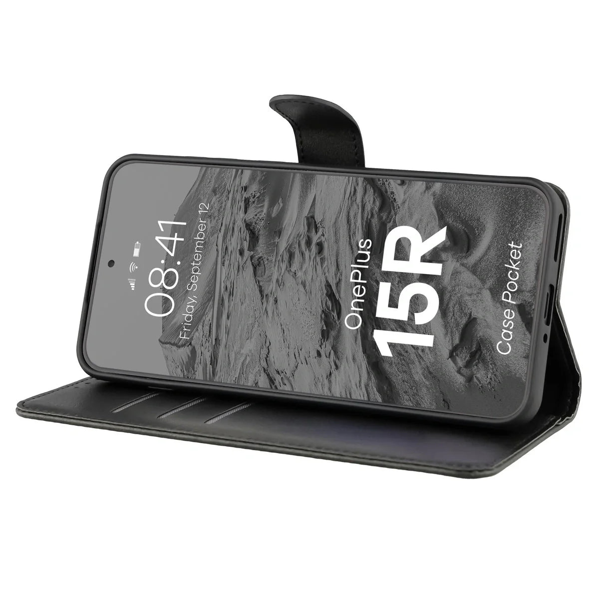 Handyhülle mit Klappe für OnePlus 15R, Bizon Case Pocket, Schwarz