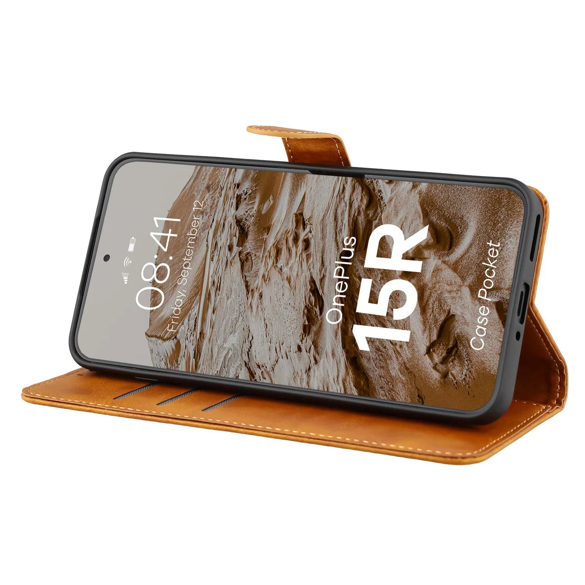 Handyhülle mit Klappe für OnePlus 15R, Bizon Case Pocket, Braun